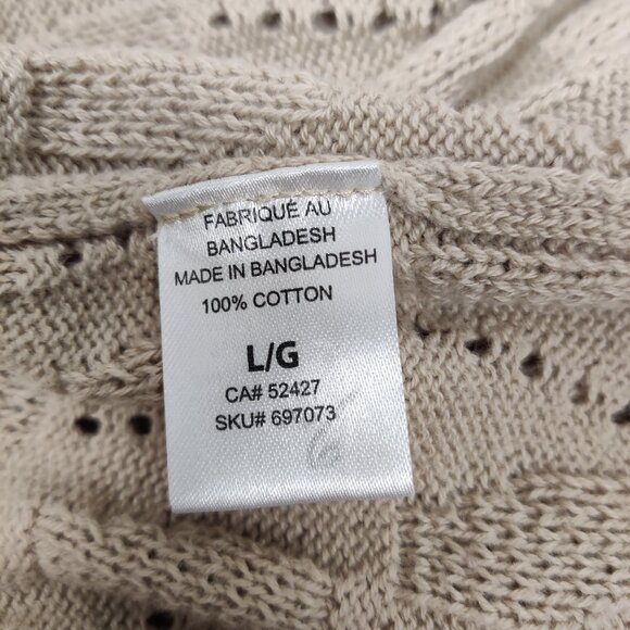 Classic Editions Women's Cardigan Size L Beige Cotton Knit Openwork Casual Daily - Picture 5 of 8